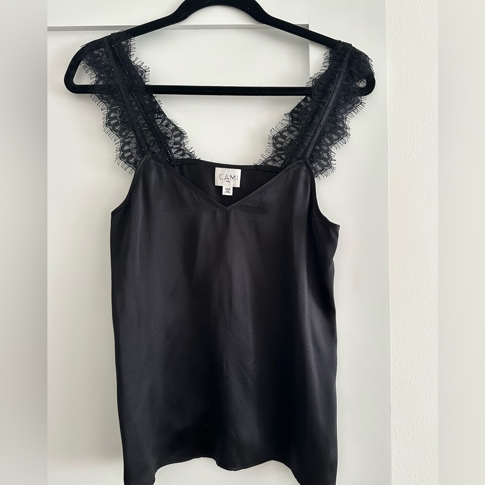 CAMI NYC Chelsea Charmeuse Black Top XS